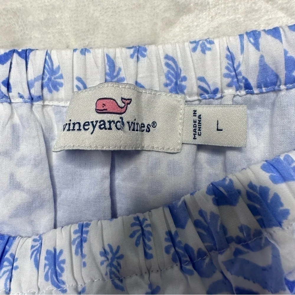 Vineyard Vines Painted Patchwork Ruffle Off The Shoulder Romper in Hydrangea L